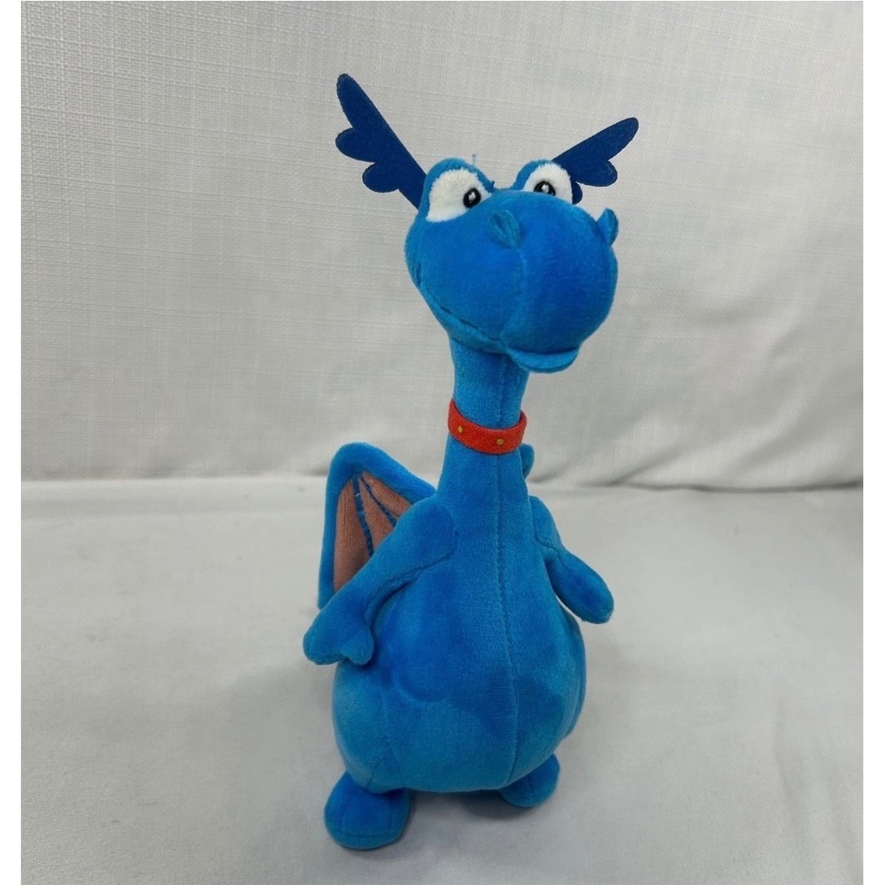 Blue Dragon Plush Stuffed Animal 9.5 Inch Orange Polka Dots Wings Red Collar
